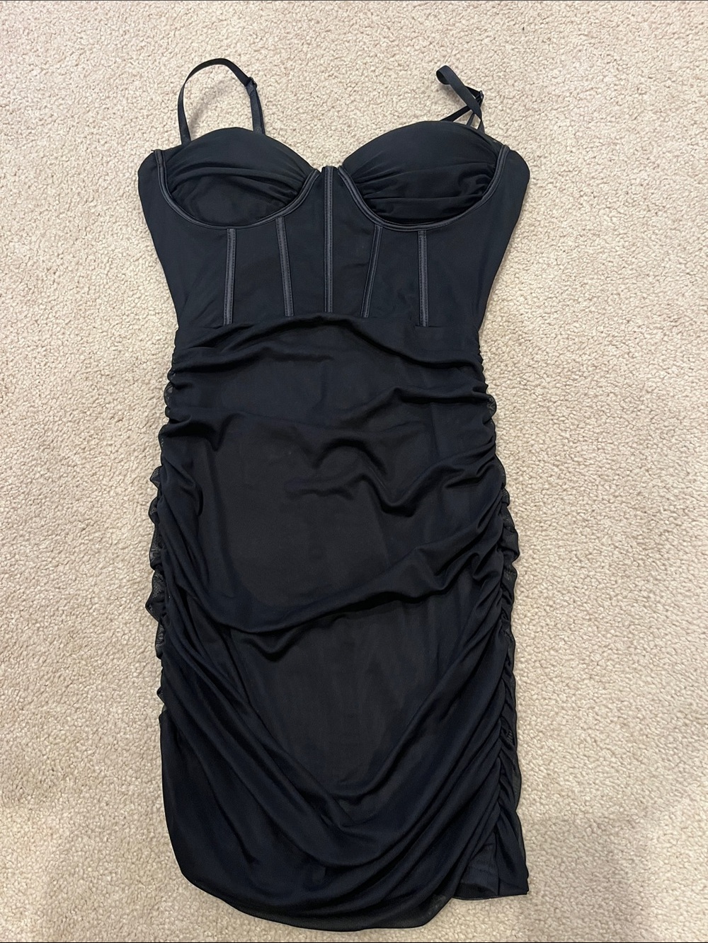 L’Vow studio Black Ruched Bodycon Dress with Built-In Bust Support- small